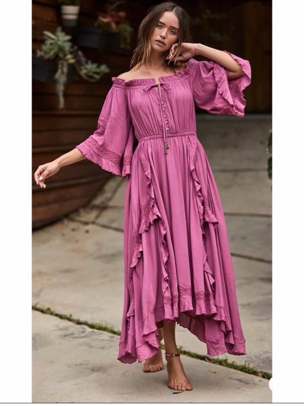 Free People Beach Bliss Maxi Dress Color Plum Lily sz L
